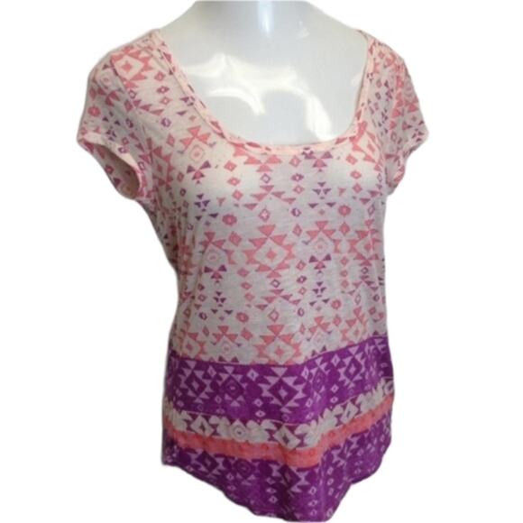 AMERICAN EAGLE Pink Tribal Burnout Favorite Tee Large NEW - Picture 1 of 7